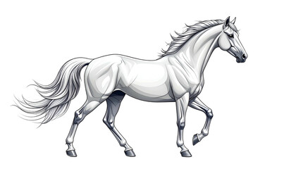 Obraz premium Stylized, majestic white horse in profile, prancing confidently against a black background