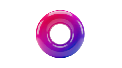 3D Glossy donut shape with pink and purple gradient on transparent background