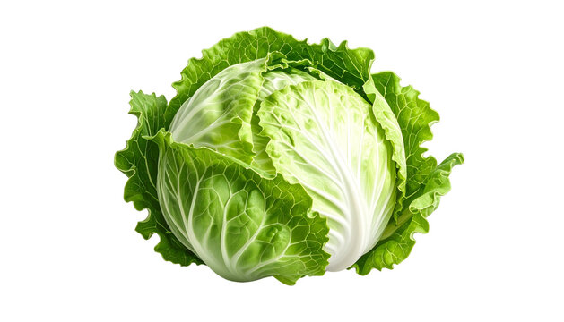 A vibrant, fresh head of cabbage with tightly packed leaves, isolated on a black background