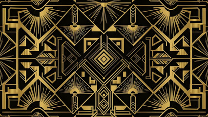 Black and gold Art Deco geometric pattern background with elegant lines and luxurious decorative design showcasing sophisticated modern vintage