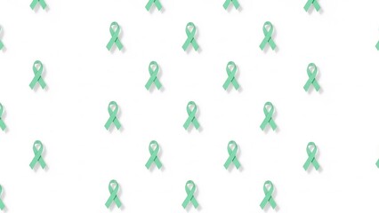 Seamless pattern of teal awareness ribbons with subtle shadows, representing support and hope for various causes.