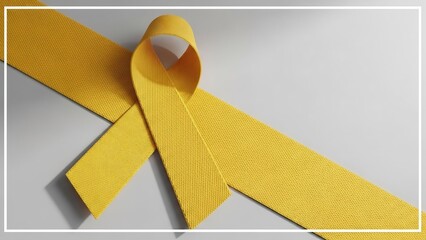 Symbol of hope: a bright yellow awareness ribbon with a textured surface on a neutral background, representing solidarity and support.