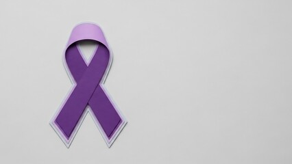 Symbol of hope: a purple awareness ribbon with a subtle gradient on a light gray background, representing support and solidarity for various causes