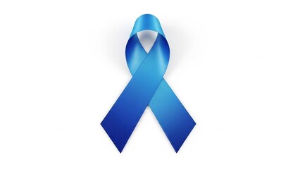 Symbol of hope: a silky blue awareness ribbon against a clean white background