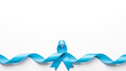 Symbol of hope: a smooth, satin blue ribbon tied into a bow, representing awareness and support for men's health issues like prostate cancer.