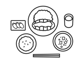 とんかつ定食のイラスト　線画のみ