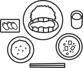 とんかつ定食のイラスト　線画のみ