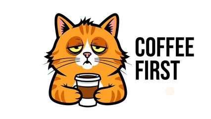 Coffee First Tired Cat Funny Morning Shirt