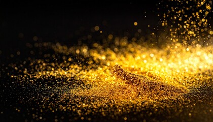 Elegant Gold Dust Particles on Black Matte Texture Background