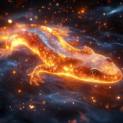 Glowing salamander with fiery aura high resolution picture