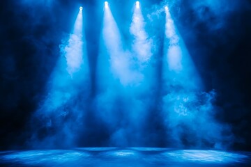Glowing stage illuminated by blue light beams high resolution picture