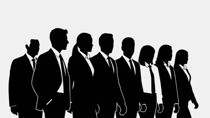 Diverse group of business professionals standing together in silhouette.