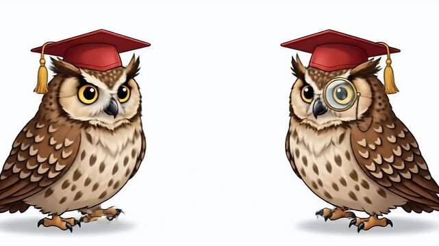 Cartoon Owl Professor Wearing Graduation Cap and Monocle
