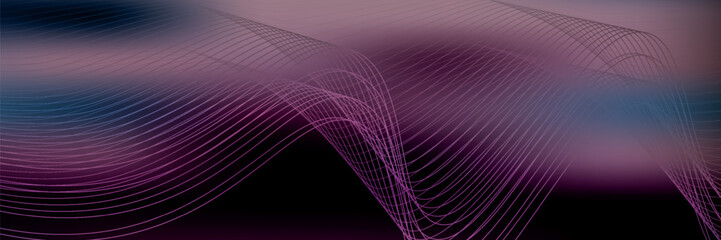 Smooth wave lines on blue neon color light background. Glowing abstract wave on dark, shiny motion, magic space light. Vector techno abstract background, blue color © moh amiruddin