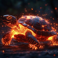 Glowing turtle surrounded by flames art high resolution picture