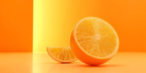 Fototapeta premium Vibrant Orange Slices on a Bright Yellow and Orange Background.