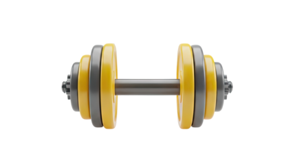 3D Dumbbell with yellow and gray weights on transparent background