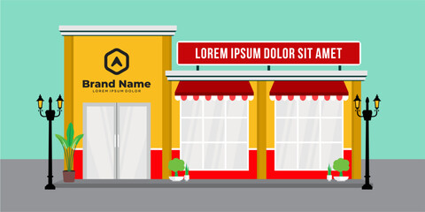Flat design store front with place for name