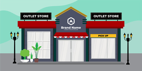Flat design store front with place for name