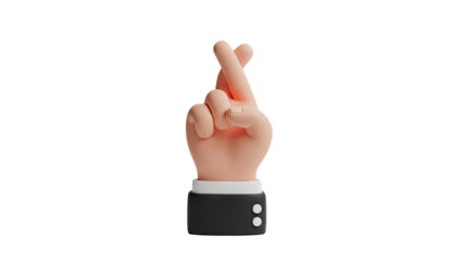 3D Fingers Crossed Gesture Icon on transparent background