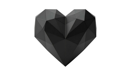 A geometric, faceted black heart shape on a black background. Minimalist design