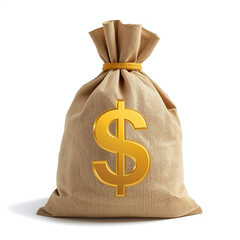 A money bag with a golden dollar sign full bag against a white background