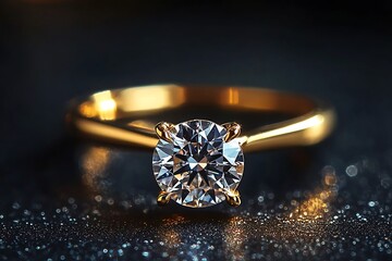 Golden Ring Shimmering Bright With Solitaire high resolution picture