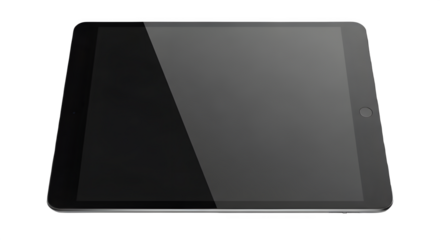 Modern Black Tablet Computer Mockup with Reflective Screen isolated on transparent background