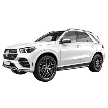 Modern White Luxury SUV Car Three Quarter View isolated on transparent background
