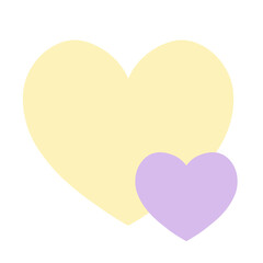 大小のハートが重なったシンプルな手描きイラストアイコン 黄色 紫