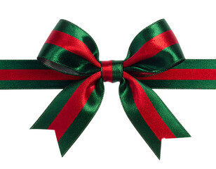 Close-up of a vibrant satin bow with red and green stripes, set on a black background