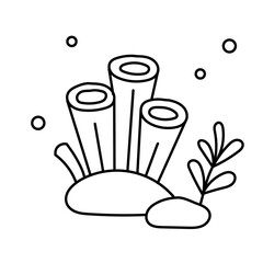 Coral Line Art Transparent Graphic For Coloring Book Vector PNG Image