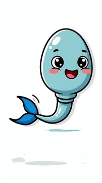 Cute Blue Sperm Character Animation with Happy Expression and Tail Motion