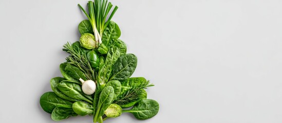 Healthy christmas tree made from fresh green vegetables, copy space