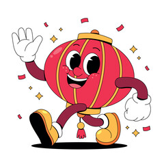 Cheerful Lunar New Year Lantern Mascot Waving