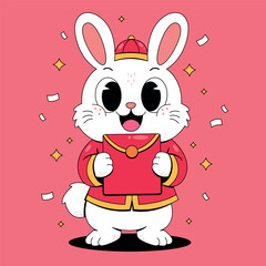 Cheerful Rabbit Celebrating Chinese New Year with Red Envelope