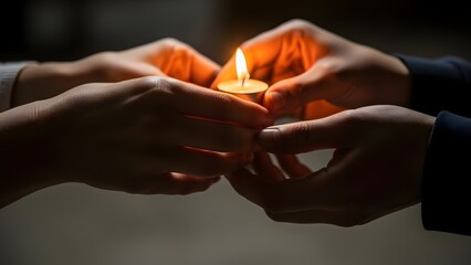 Two hands cradling a small flame together