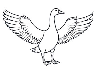 Obraz premium Black and white illustration of a goose with its wings spread