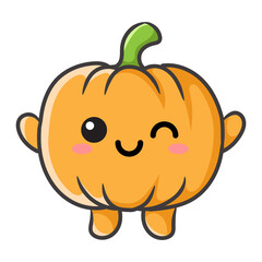 Cute Cartoon Pumpkin With Winking Face In Kawaii Style Vector PNG Image