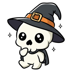Cartoon Halloween Skeleton With Wizard Hat In Vector Style PNG Image