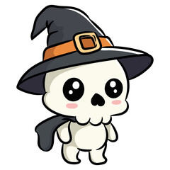 Cute Cartoon Skeleton Wearing Witch Hat For Halloween Vector PNG Image