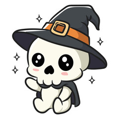 Cute Cartoon Skeleton Wearing Witch Hat For Halloween Vector PNG Image