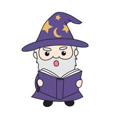 Cartoon Of A Wizard Reading Spell Book Vector PNG Image