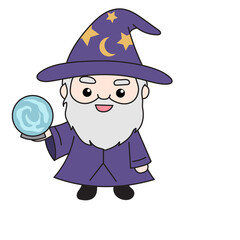 Cute Cartoon Wizard With Magic Ball In Simple Style Vector PNG Image