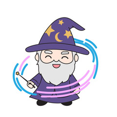 Cute Wizard Cartoon Character With Magic Wand And Spell Vector PNG Image