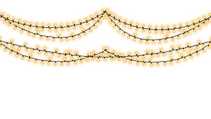 A decorative string of lights hanging in a wavy pattern against a white background