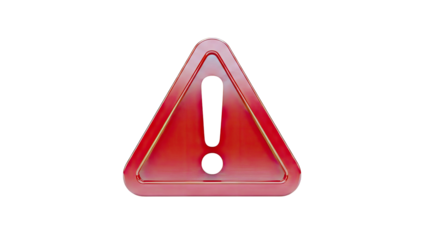 3D Red Exclamation Mark Warning Triangle on transparent background