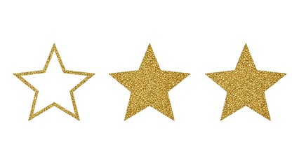 Three glittering golden stars on a white background, representing a rating or review system