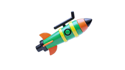 3D render of a cartoon rocket on a transparent background