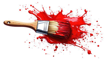 A paint brush amid a splash of vibrant red paint